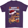Christmas T-Rex Funny Dinosaur Mens T-Shirt 100% Cotton Purple