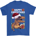 Christmas T-Rex Funny Dinosaur Mens T-Shirt 100% Cotton Royal Blue