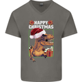 Christmas T-Rex Funny Dinosaur Mens V-Neck Cotton T-Shirt Charcoal