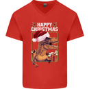 Christmas T-Rex Funny Dinosaur Mens V-Neck Cotton T-Shirt Red