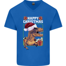 Christmas T-Rex Funny Dinosaur Mens V-Neck Cotton T-Shirt Royal Blue