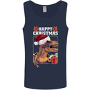 Christmas T-Rex Funny Dinosaur Mens Vest Tank Top Navy Blue