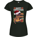 Christmas T-Rex Funny Dinosaur Womens Petite Cut T-Shirt Black