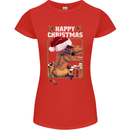 Christmas T-Rex Funny Dinosaur Womens Petite Cut T-Shirt Red