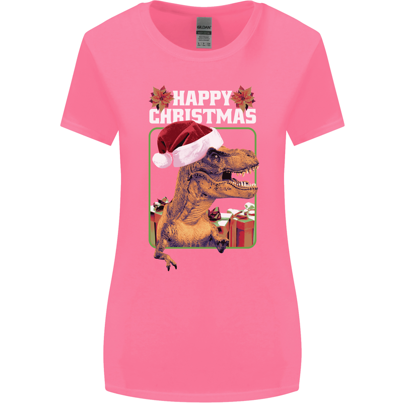Christmas T-Rex Funny Dinosaur Womens Wider Cut T-Shirt Azalea