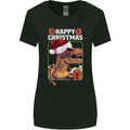 Christmas T-Rex Funny Dinosaur Womens Wider Cut T-Shirt Black