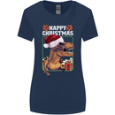 Christmas T-Rex Funny Dinosaur Womens Wider Cut T-Shirt Navy Blue