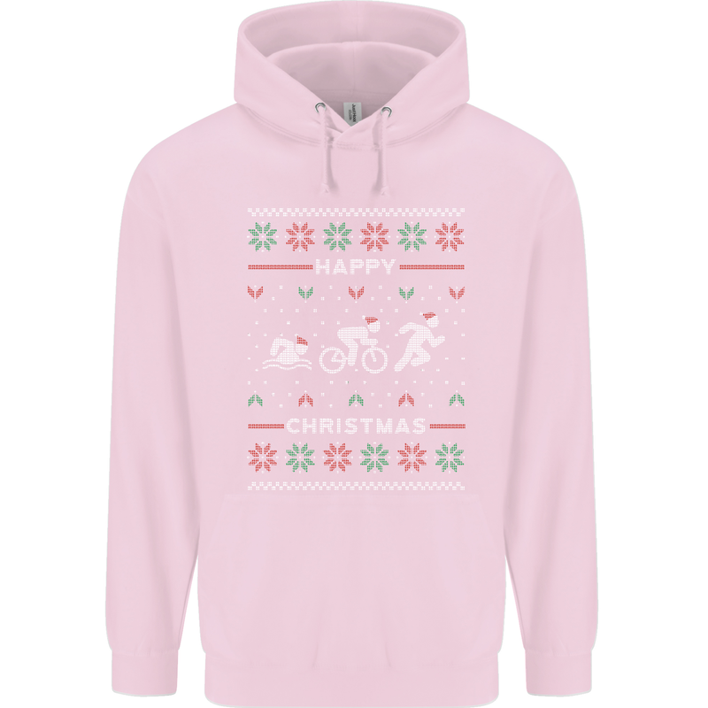 Christmas Triathlon Funny Fitness Gym Childrens Kids Hoodie Light Pink