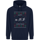 Christmas Triathlon Funny Fitness Gym Childrens Kids Hoodie Navy Blue
