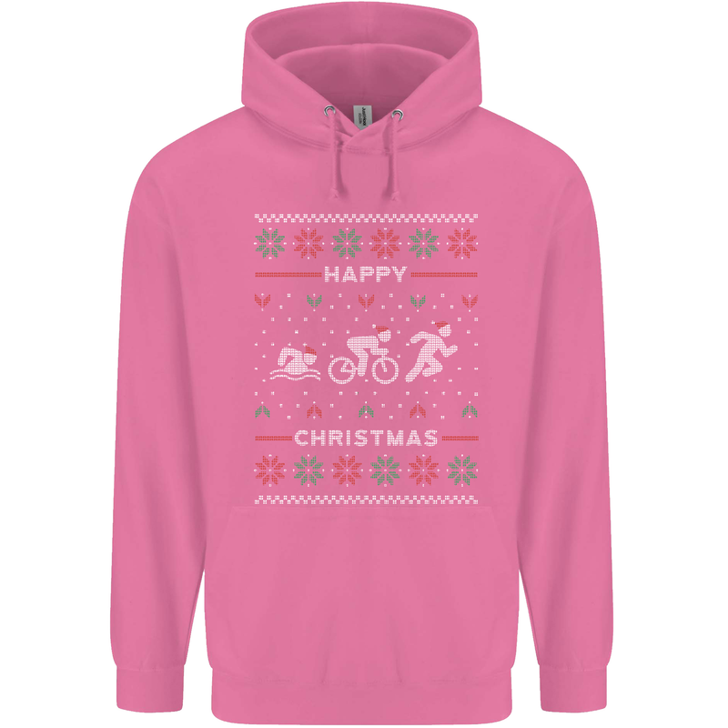 Christmas Triathlon Funny Fitness Gym Mens 80% Cotton Hoodie Azelea