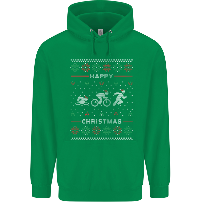 Christmas Triathlon Funny Fitness Gym Mens 80% Cotton Hoodie Irish Green