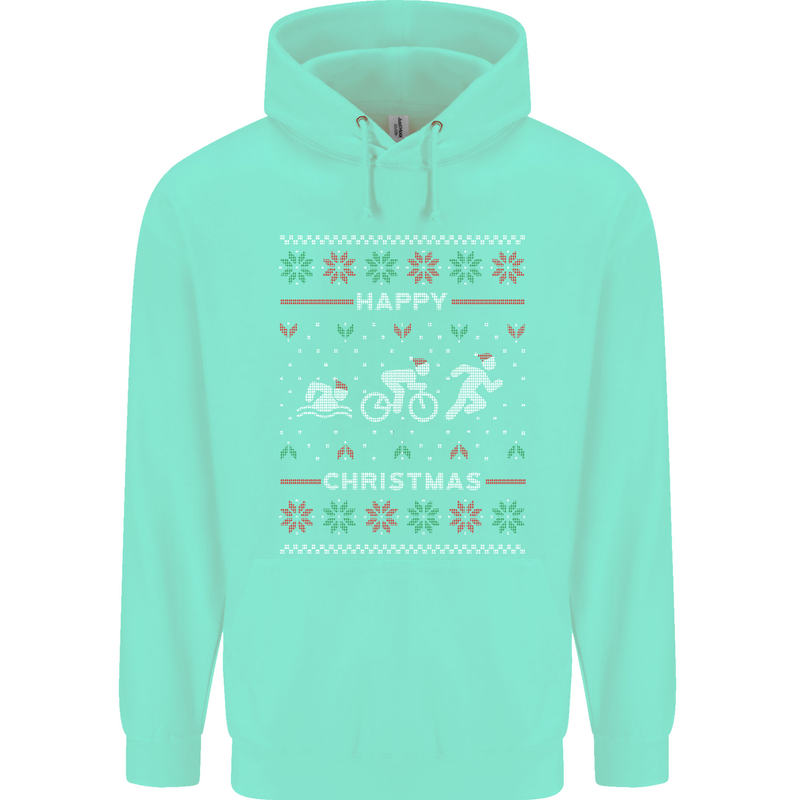 Christmas Triathlon Funny Fitness Gym Mens 80% Cotton Hoodie Peppermint