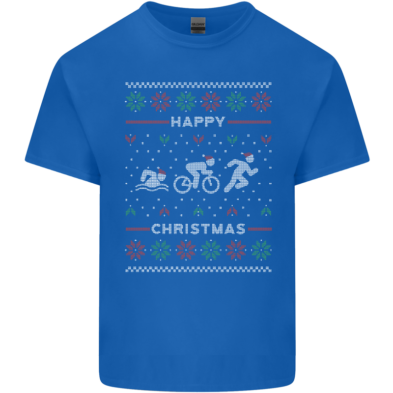 Christmas Triathlon Funny Fitness Gym Mens Cotton T-Shirt Tee Top Royal Blue