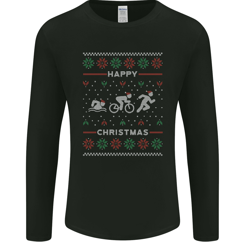 Christmas Triathlon Funny Fitness Gym Mens Long Sleeve T-Shirt Black