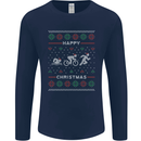 Christmas Triathlon Funny Fitness Gym Mens Long Sleeve T-Shirt Navy Blue