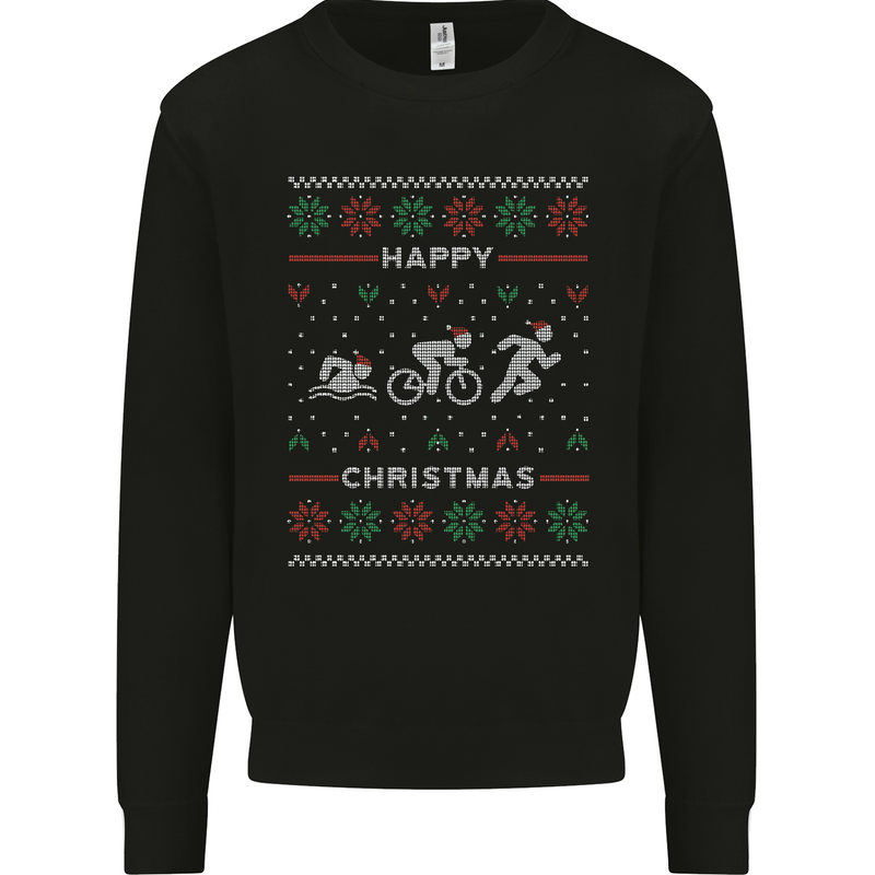 Christmas Triathlon Funny Fitness Gym Mens Sweatshirt Jumper Black