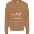 Christmas Triathlon Funny Fitness Gym Mens Sweatshirt Jumper Caramel Latte
