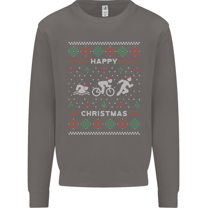 Christmas Triathlon Funny Fitness Gym Mens Sweatshirt Jumper Charcoal
