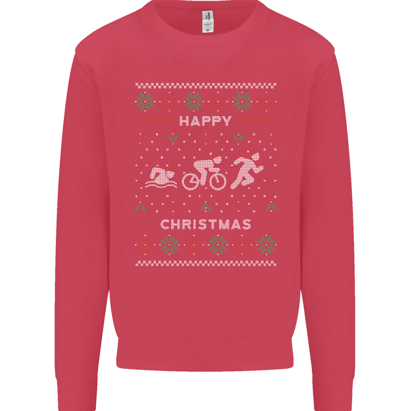 Christmas Triathlon Funny Fitness Gym Mens Sweatshirt Jumper Heliconia