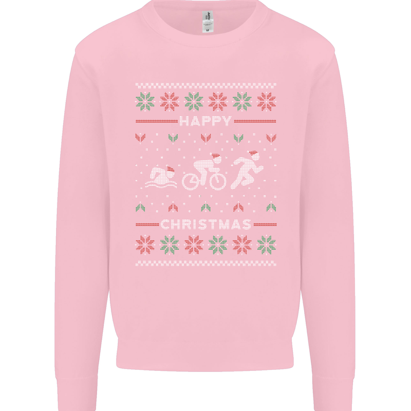 Christmas Triathlon Funny Fitness Gym Mens Sweatshirt Jumper Light Pink