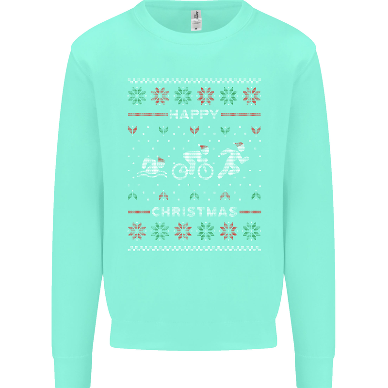 Christmas Triathlon Funny Fitness Gym Mens Sweatshirt Jumper Peppermint