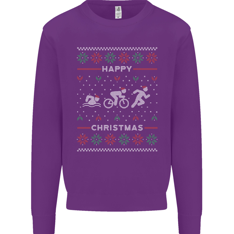 Christmas Triathlon Funny Fitness Gym Mens Sweatshirt Jumper Purple