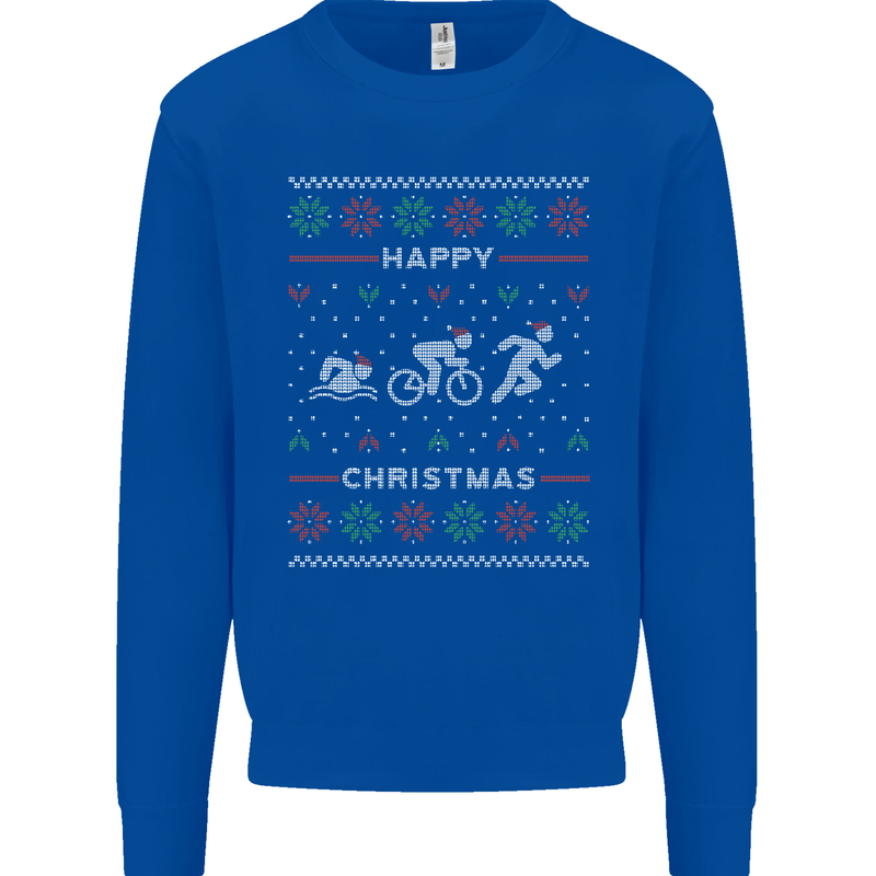 Christmas Triathlon Funny Fitness Gym Mens Sweatshirt Jumper Royal Blue