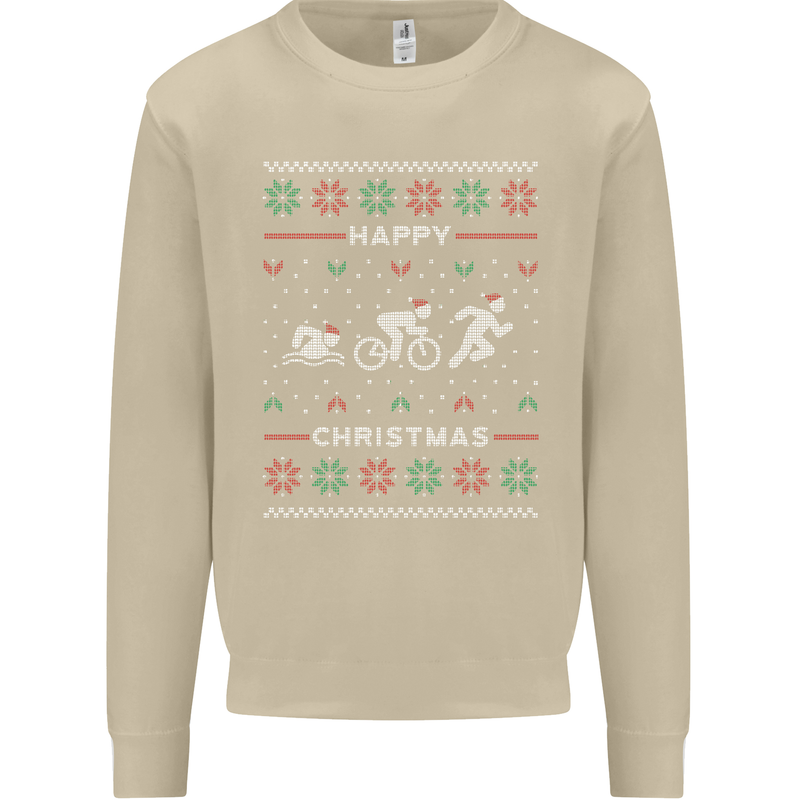 Christmas Triathlon Funny Fitness Gym Mens Sweatshirt Jumper Sand
