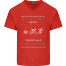 Christmas Triathlon Funny Fitness Gym Mens V-Neck Cotton T-Shirt Red