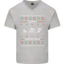 Christmas Triathlon Funny Fitness Gym Mens V-Neck Cotton T-Shirt Sports Grey