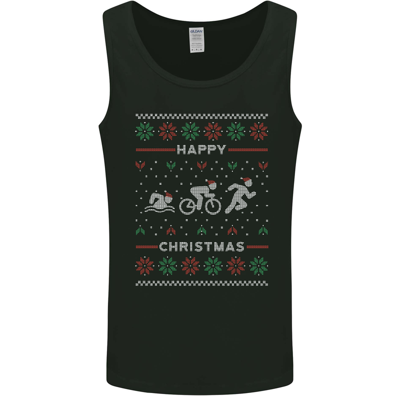 Christmas Triathlon Funny Fitness Gym Mens Vest Tank Top Black