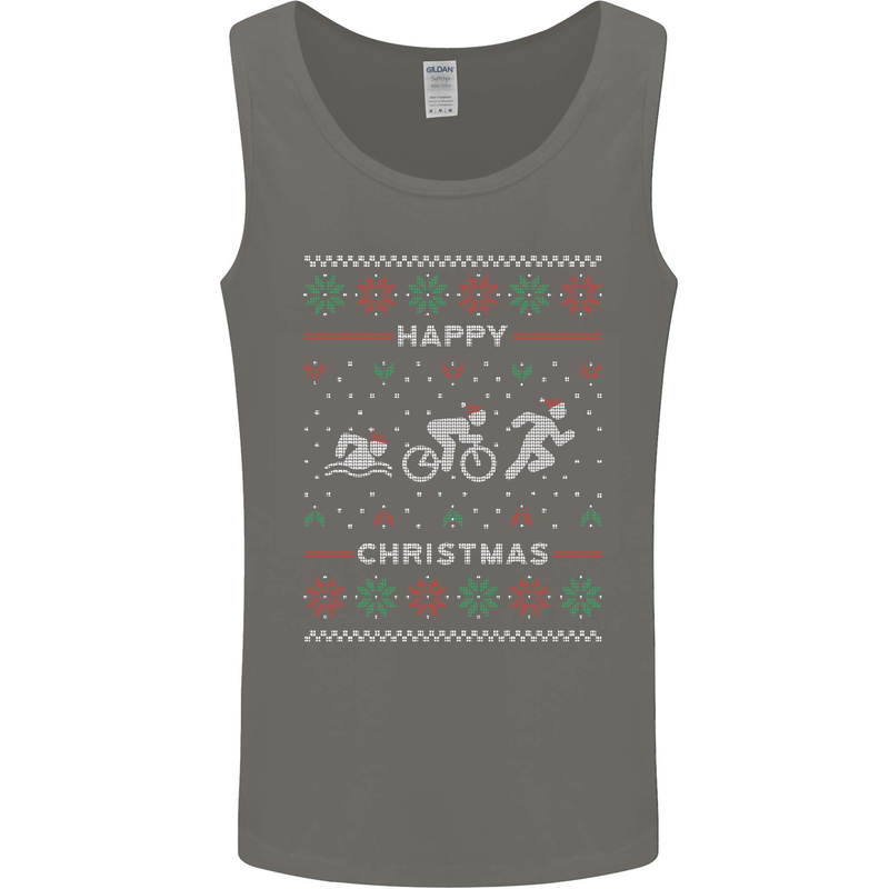 Christmas Triathlon Funny Fitness Gym Mens Vest Tank Top Charcoal