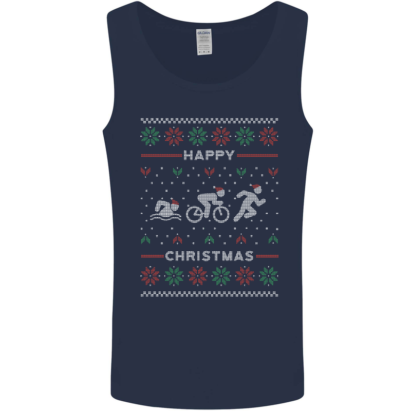Christmas Triathlon Funny Fitness Gym Mens Vest Tank Top Navy Blue