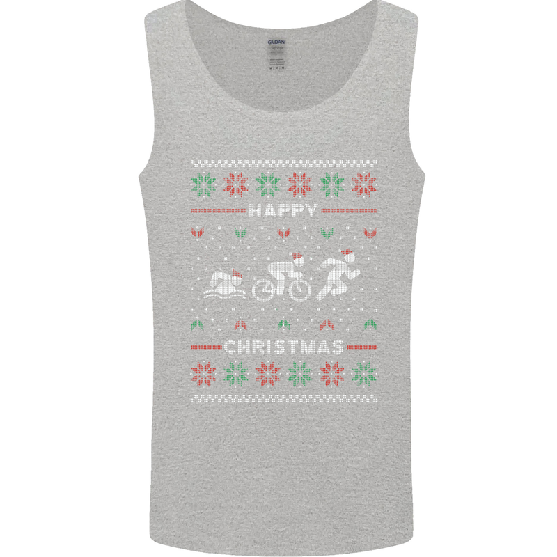 Christmas Triathlon Funny Fitness Gym Mens Vest Tank Top Sports Grey