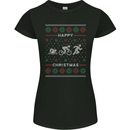 Christmas Triathlon Funny Fitness Gym Womens Petite Cut T-Shirt Black