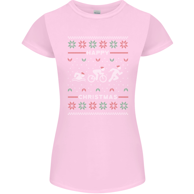Christmas Triathlon Funny Fitness Gym Womens Petite Cut T-Shirt Light Pink