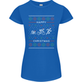 Christmas Triathlon Funny Fitness Gym Womens Petite Cut T-Shirt Royal Blue