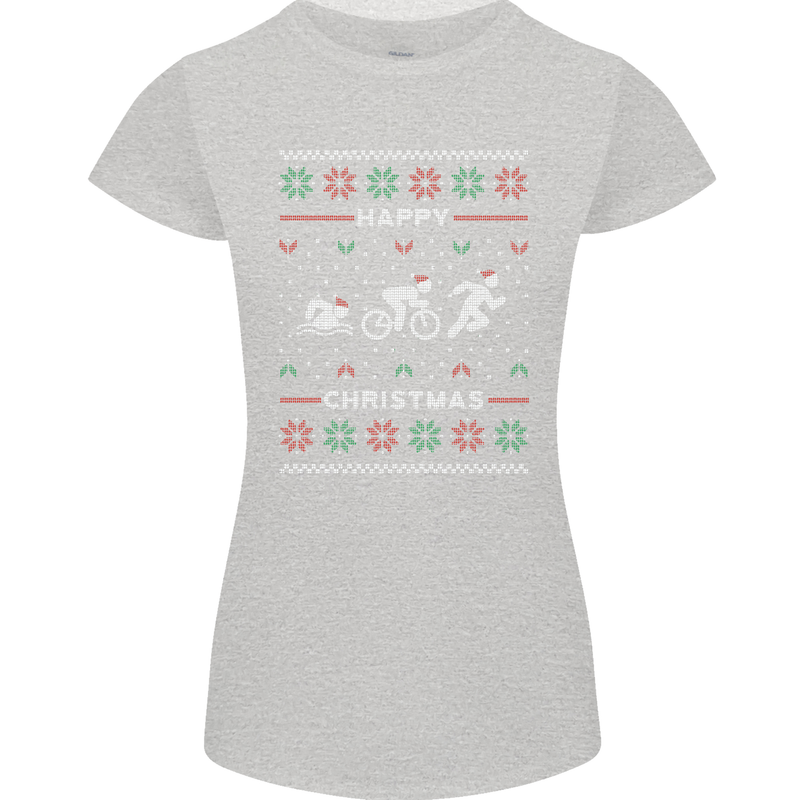 Christmas Triathlon Funny Fitness Gym Womens Petite Cut T-Shirt Sports Grey