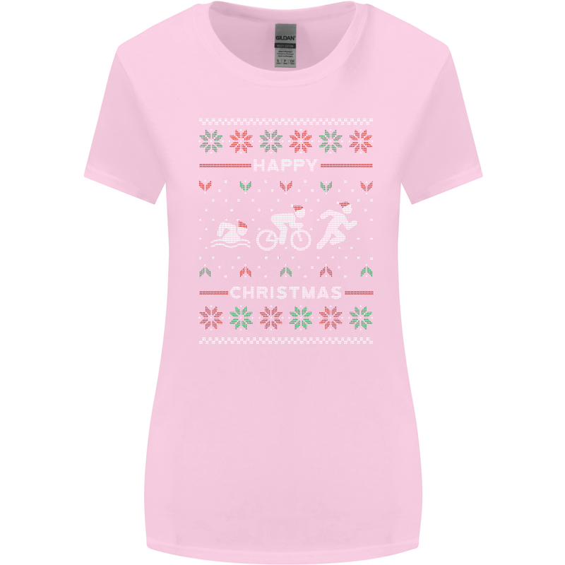 Christmas Triathlon Funny Fitness Gym Womens Wider Cut T-Shirt Light Pink