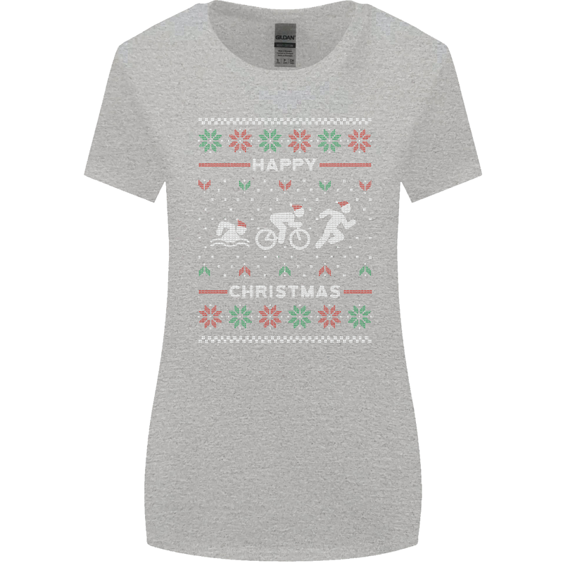 Christmas Triathlon Funny Fitness Gym Womens Wider Cut T-Shirt Sports Grey