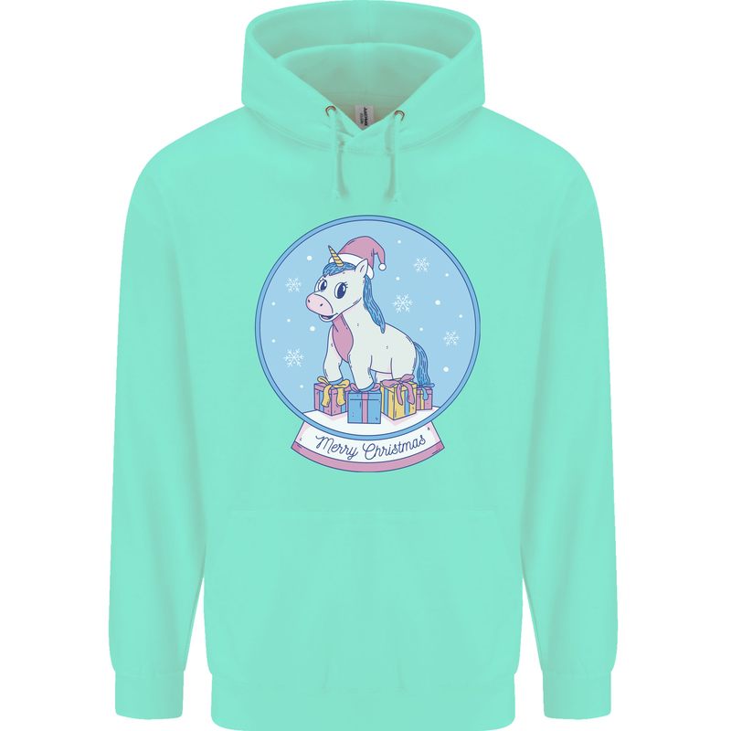 Christmas Unicorn Snow Globe Childrens Kids Hoodie Peppermint