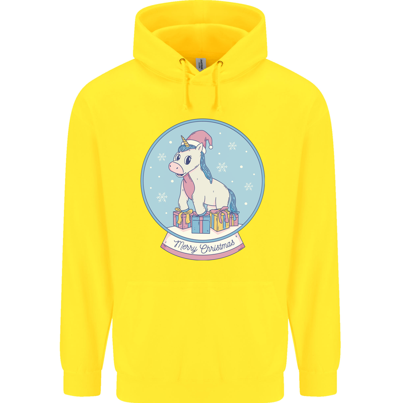 Christmas Unicorn Snow Globe Childrens Kids Hoodie Yellow