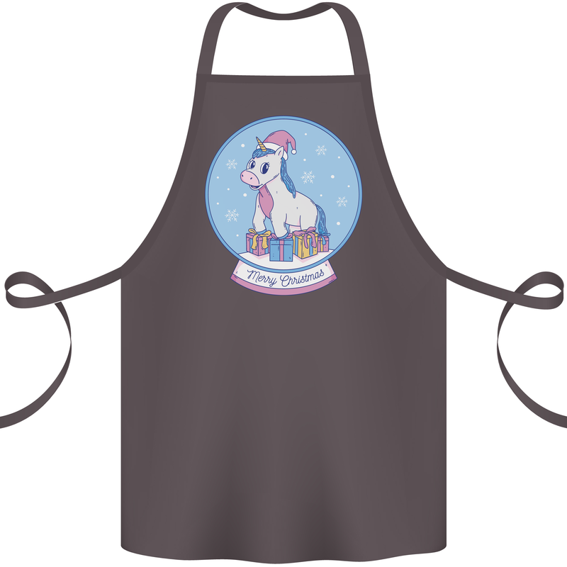 Christmas Unicorn Snow Globe Cotton Apron 100% Organic Dark Grey