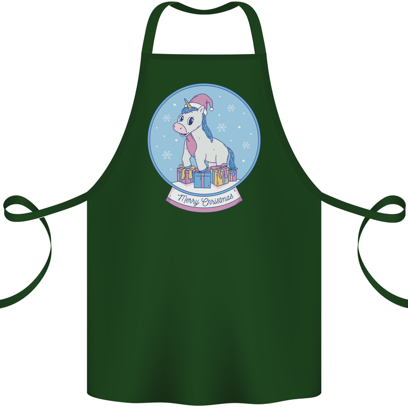 Christmas Unicorn Snow Globe Cotton Apron 100% Organic Forest Green