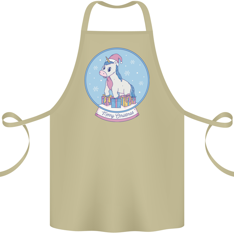 Christmas Unicorn Snow Globe Cotton Apron 100% Organic Khaki