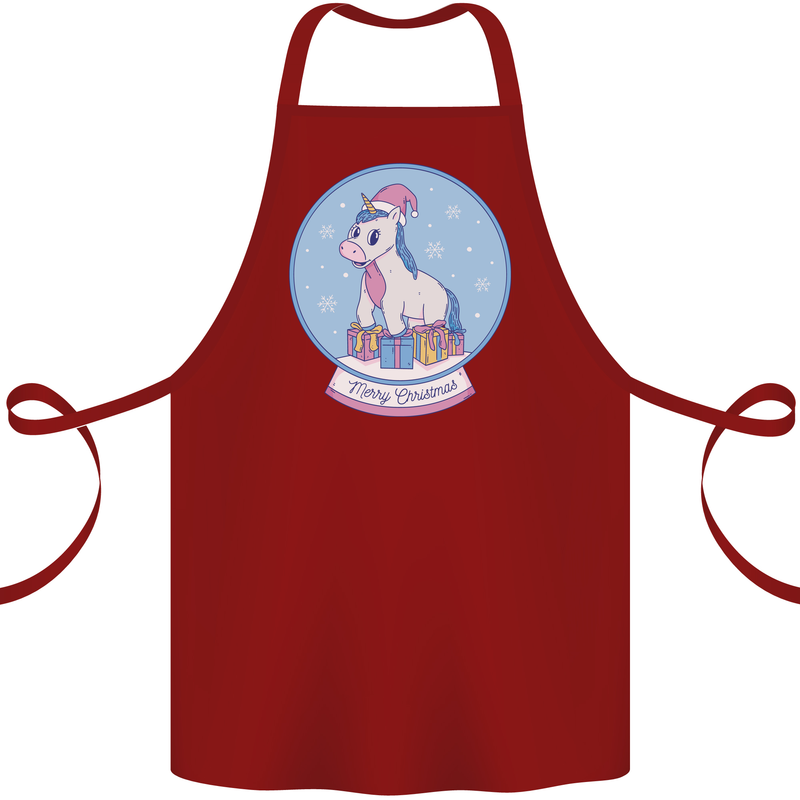 Christmas Unicorn Snow Globe Cotton Apron 100% Organic Maroon