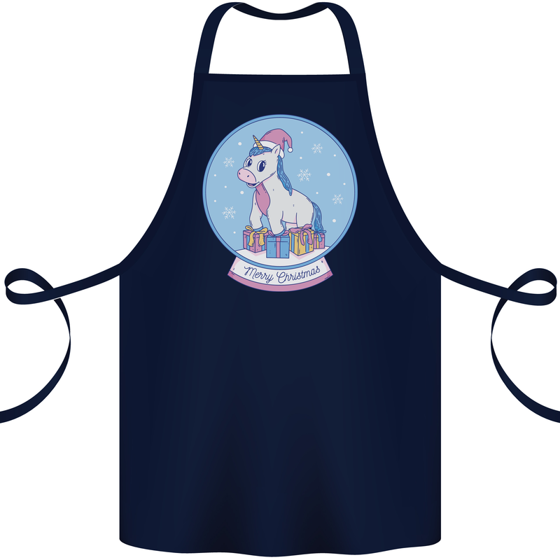 Christmas Unicorn Snow Globe Cotton Apron 100% Organic Navy Blue