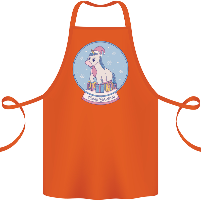 Christmas Unicorn Snow Globe Cotton Apron 100% Organic Orange