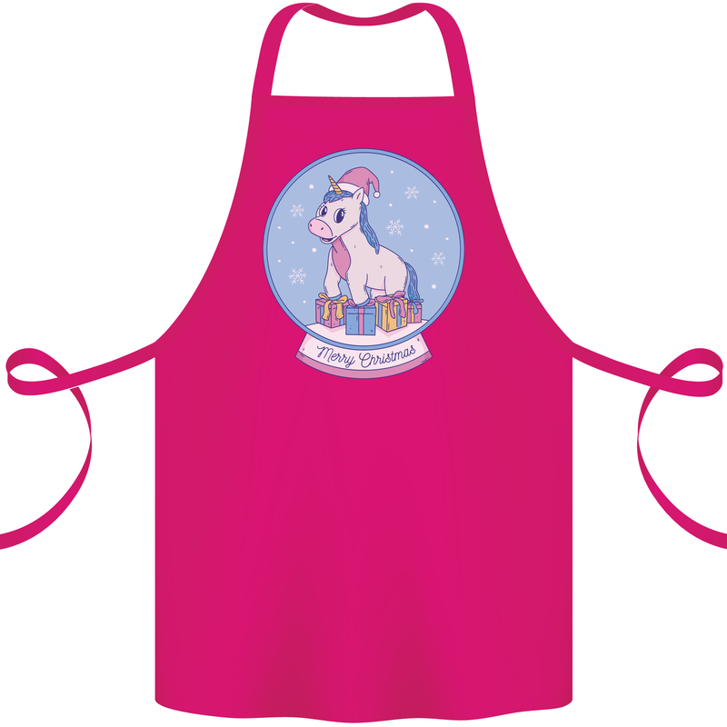 Christmas Unicorn Snow Globe Cotton Apron 100% Organic Pink