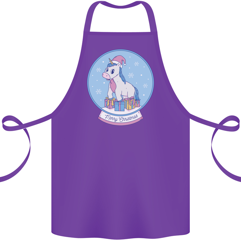 Christmas Unicorn Snow Globe Cotton Apron 100% Organic Purple